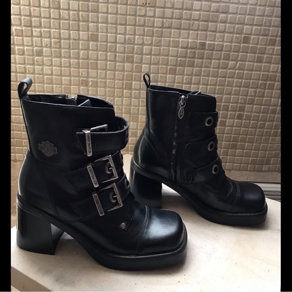 HARLEY DAVIDSON 💜NEW VINTAGE💜 WOMENS RIDING BOOTS BLACK LEATHER SIZE 5.5